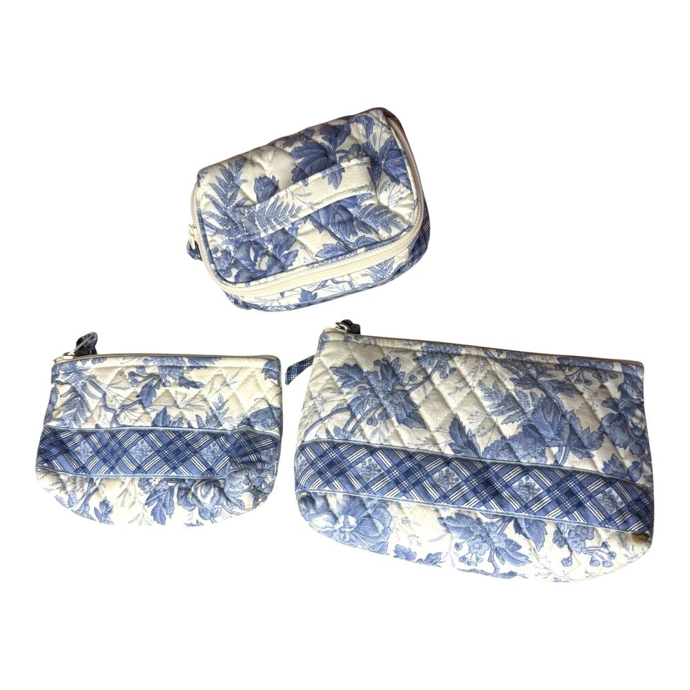 Vera Bradley Blue Toile Jewelry Case Cosmetic Pouch Set Vintage Y2K 2001 Retired